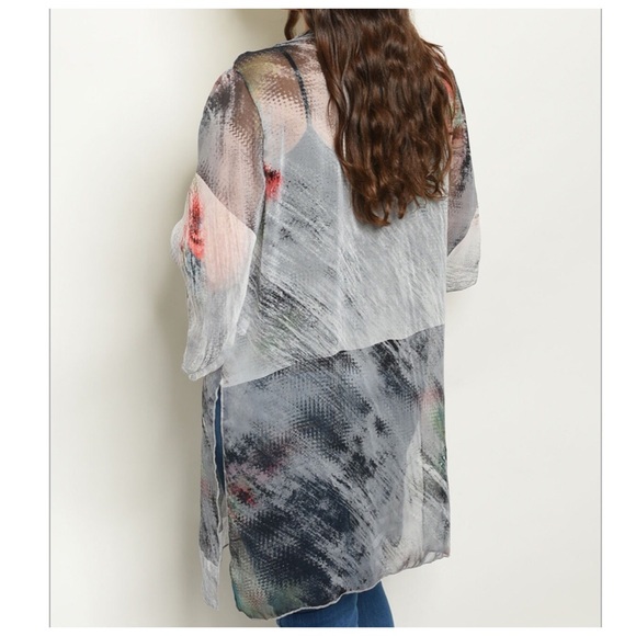 🆕Plus size Versatile gray print Kimono - Picture 3 of 3